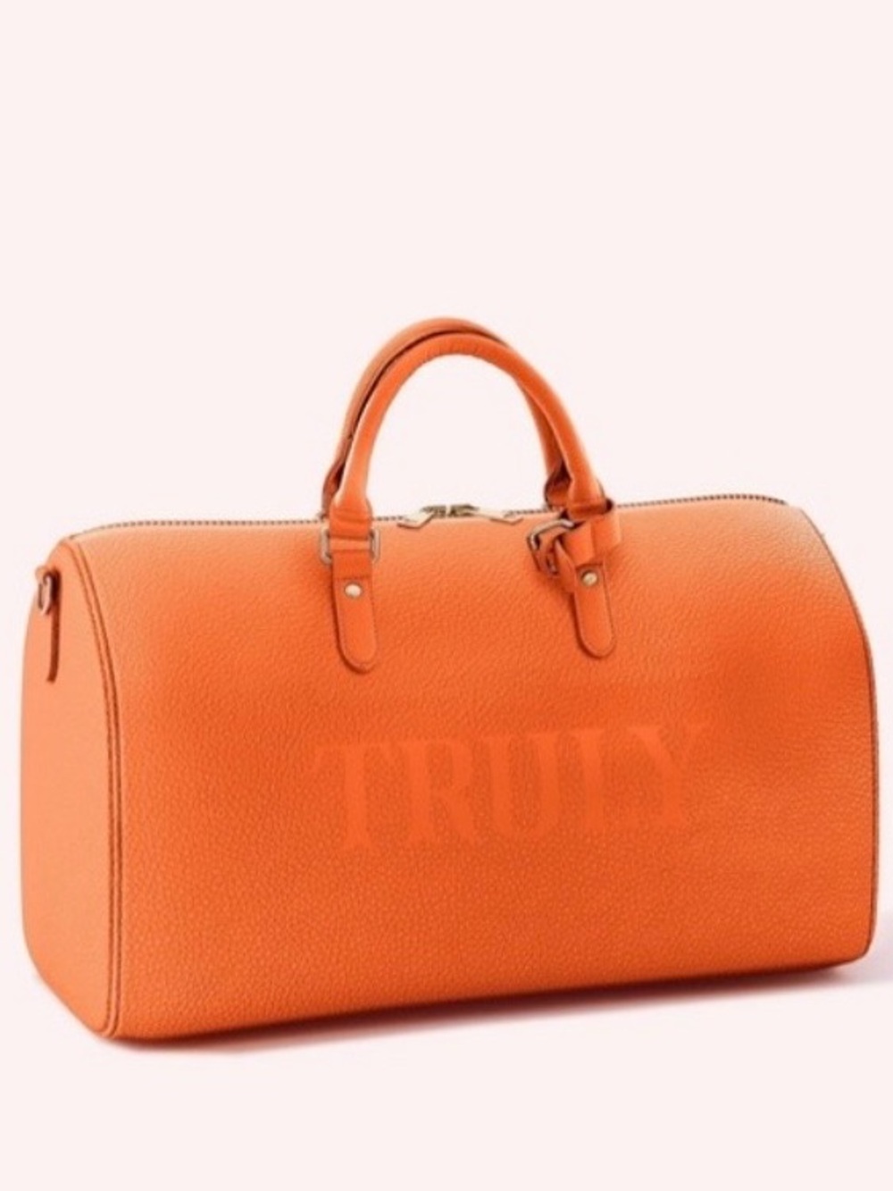 TRULY Orange Leather Duffle Bag Travel Luggage - NWT **